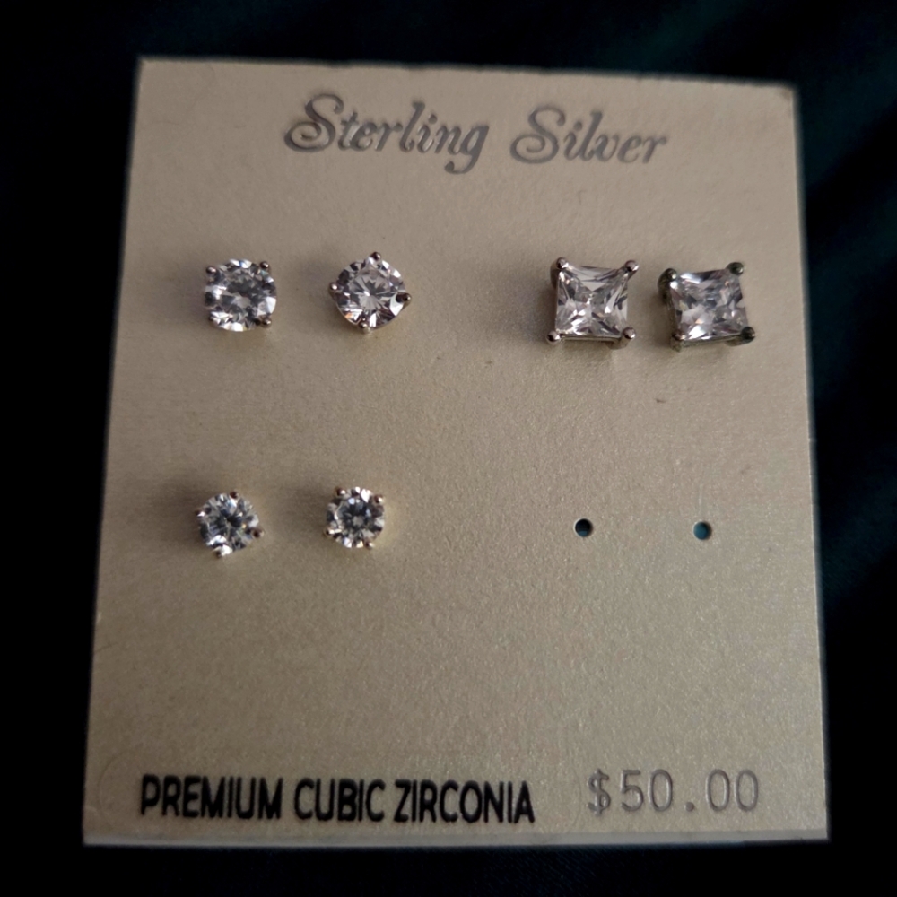 Sterling Silver Cubic Zirconia Earring Set